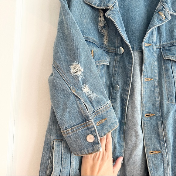 FILLES A PAPA Long Distressed Denim Jacket - Picture 5 of 7